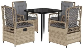 vidaXL 5 részes bézs polyrattan kerti étkezőgarnitúra párnákkal