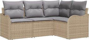 vidaXL Kerti Kanapé Szett tárolóval 4 pcs Bézs polirattan