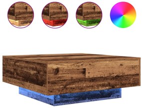 Kávézóasztal LED világítással Régi fa 80x80x31 cm