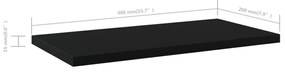 4 db fekete szerelt fa könyvespolc 40 x 20 x 1,5 cm
