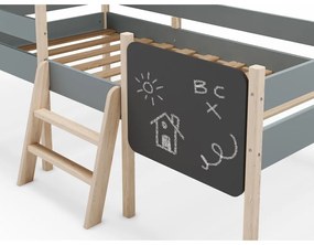 Szürkészöld borovi fenyő házikó alakú-galéria gyerekágy ágyráccsal 90x190 cm Mint – Marckeric