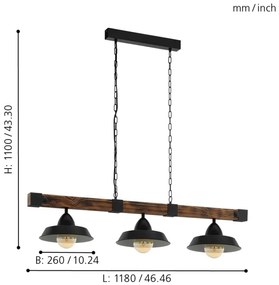 Eglo 44086 - Láncos csillár OLDBURY 3xE27/60W/230V