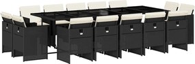 vidaXL 15 részes fekete polyrattan kerti étkezőgarnitúra párnákkal
