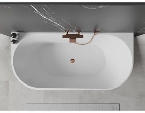 Mexen Oval, szabadon álló falra szerelhető kád 160 x 80 cm, fehér-fekete, rózsaszín arany túlfolyó, 52671608075-60