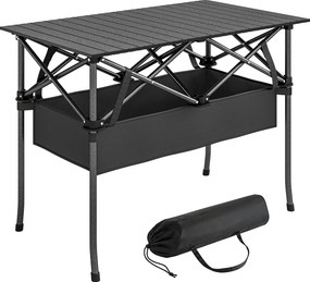 Outsunny összecsukható kempingasztal, 93 x 55 x 68 cm, hordozható gurítható alumínium lappal és tárolóhálóval, fém váz, hordtáska, fekete | Aosom