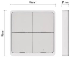 Kapcsoló 4-gombos GoSmart 1xCR2430 Tuya fehér