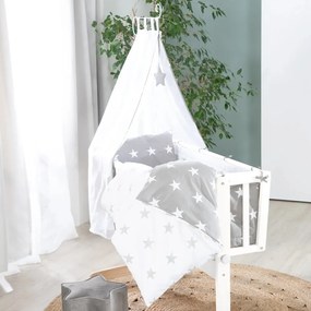 Fehér gurulós bölcső baldachinnal 40x90 cm Little stars – Roba