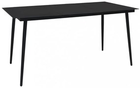 fekete acél és üveg kerti étkezőasztal 150 x 80 x 74 cm