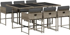vidaXL 7 részes szürke polyrattan kerti étkezőgarnitúra párnával