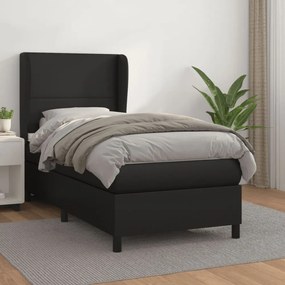 Fekete műbőr rugós ágy matraccal 90x190 cm