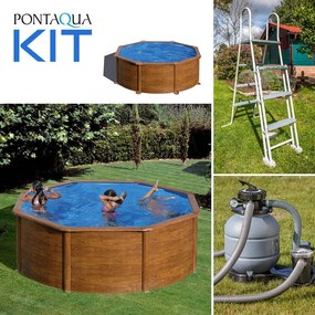 GRE KIT WOOD kerek fémfalas családi medence szett 3,5 x 1,2 m