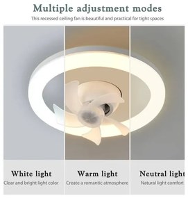 E27 mennyezeti ventilátor LED lámpával, WALALLA, dugaszolható ventilátor, távirányítóval, 360°-ban forgatható LED, 3 színhőmérséklet, 85-265V, 48W, Fehér
