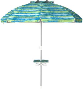 Outsunny Strandernyő Ø190x215 cm Pátióernyő 45°-os Dönthető Magasságú Asztallal, Pohártartókkal, UV-Anti és Vízálló Hordtáskával Kerthez és Medencéhez