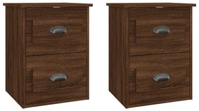 2db barna tölgyszínű falra szerelhető éjjeliszekrény 41,5x36x53