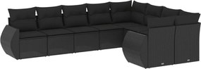 vidaXL 9 részes fekete polyrattan kerti ülőgarnitúra párnákkal