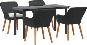 vidaXL Kert étkező szett párnával 5 pcs Fekete polirattan