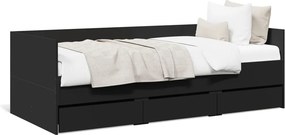 vidaXL fekete kanapéágy fiókkal matrac nélkül 90x200 cm