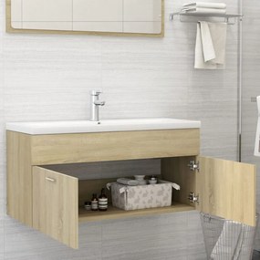 sonoma tölgy színű szerelt fa mosdószekrény 100 x 38,5 x 46 cm