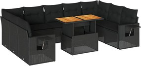 vidaXL 10 részes fekete polyrattan kerti ülőgarnitúra párnákkal
