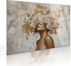 Üveg kép - Lány rózsákkal (70x50 cm)