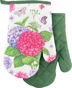 Konyhai kesztyű 18x27 mágnessel 2 db fehér zöld színes hortenzia