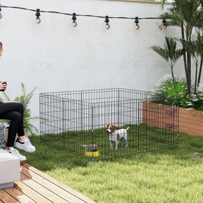 PawHut Kutyajátszótér, Beltéri Kutyakerítés, 8 Hajtható Moduláris Panel, Ajtóval, Felső és Alsó Borítással, Acél, 61 x 61 cm, Fekete | Aosom