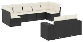 9 részes fekete polyrattan kerti ülőgarnitúra párnákkal