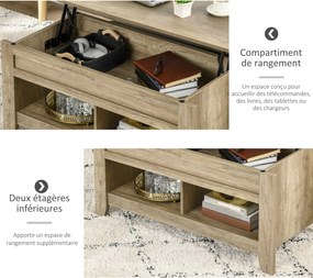 HOMCOM Felnyitható Üvegasztal, Nappali Asztal Polccal és Rejtett Rekesszel, 105 x 50 x 49-62.5 cm | Aosom