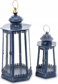 Kék-arany fém lampion szett a belső térhez és a kerthez