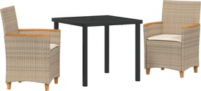 vidaXL Kert étkező szett 3 pcs Bézs polirattan
