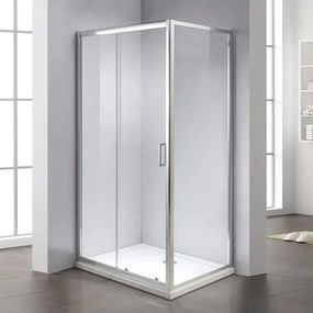 Stuxi Delhi 120x80 aszimmetrikus szögletes tolóajtós zuhanykabin 6 mm vastag vízlepergető biztonsági üveggel, krómozott elemekkel, 200 cm magas
