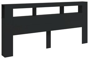 fekete szerelt fa LED-es fejtámla 220x18,5x103,5 cm