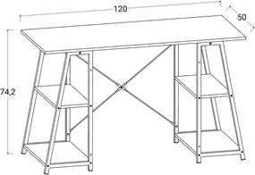Polcos íróasztal / számítógépasztal 120×50 cm, masszív fém vázzal, fekete–aranytölgy – Intenso Home