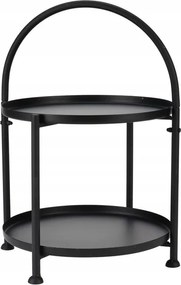 Kis asztal kiegészítő asztal Kerek Fekete fém 2 oldalsó szint