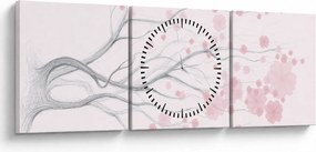 Kép - rózsaszín virágok (órával) (90x30 cm)