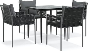 vidaXL 5 részes polyrattan és acél kerti étkezőgarnitúra párnával