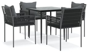 vidaXL 5 részes polyrattan és acél kerti étkezőgarnitúra párnával