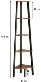 Sarokpolc TAYLOR 5 polc 159x34 cm, rusztikus barna