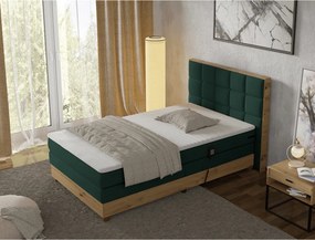 Elektromos állítható ágy, boxspring, zöld/artisan tölgy, 120x200, TIANA