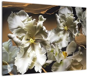 Kép - Orchidea virágok márvány háttérrel (üvegen) (70x50 cm)