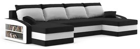 SPARTAN U alakú kinyitható kanapé két puffal, polccal Szürke / fehér
