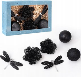 Karácsonyfadísz Szett Fekete Virág Szitakötő Karácsonyi Ajándék