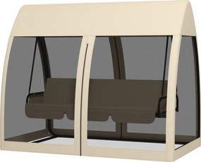 Outsunny 3 fős kertiszék hintázó, ágyba nyitható, kültéri, szúnyoghálóval, fém váz, 300 kg-ig, 240x140x197 cm bézs | Aosom