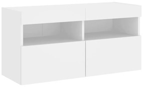 fehér falra szerelhető TV-szekrény LED-lámpákkal 80x30x40 cm