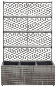 szürke rácsos polyrattan magaságyás 3 kaspóval 83 x 30 x 130 cm