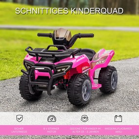 HOMCOM Kids Quad elektromos 6V-os gyerek quad hátrameneti funkcióval, zenével, rózsaszín