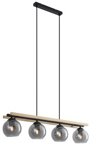 Okos függőlámpa fekete fa és füstüveggel, 4 izzós, WiFi A60-nal - Aleks