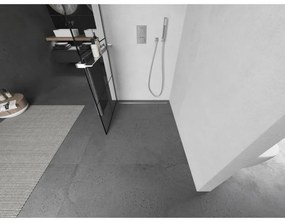 Mexen Kioto +, zuhanyparaván polccal és törölközőtartóval 90 x 200 cm, 8mm átlátszó üvegmintás fekete keret, króm profil, 800-090-121-01-77