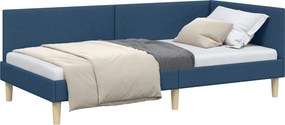 vidaXL Sarokágy keret fejtámlával Kék 90 cm x 190 cm Szövet és Plywood