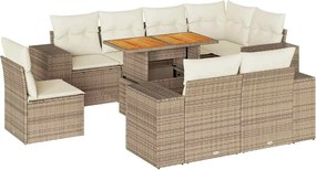 vidaXL 9 részes bézs polyrattan kerti ülőgarnitúra párnákkal